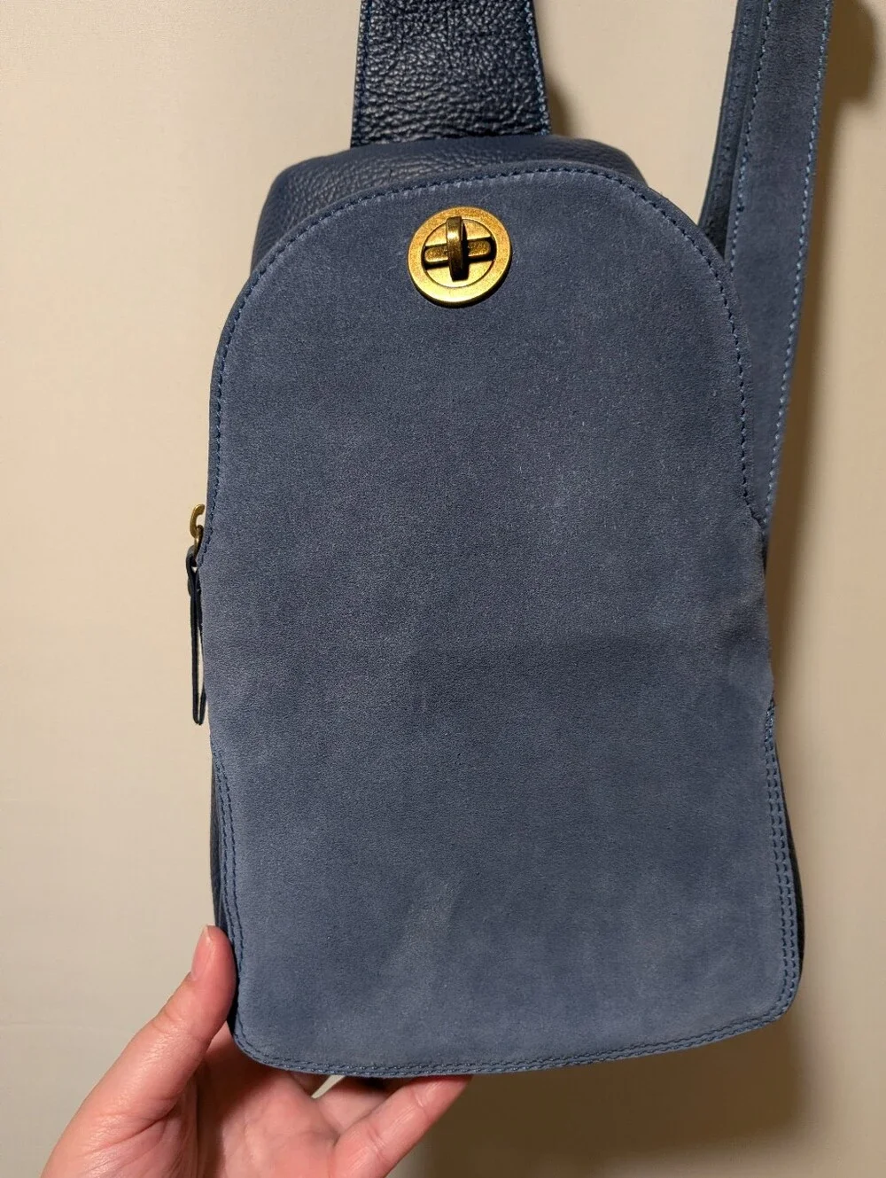 Sundance Made in Italy Blue Suede Pebbled Leather Sling Crossbody Shoulder Bag